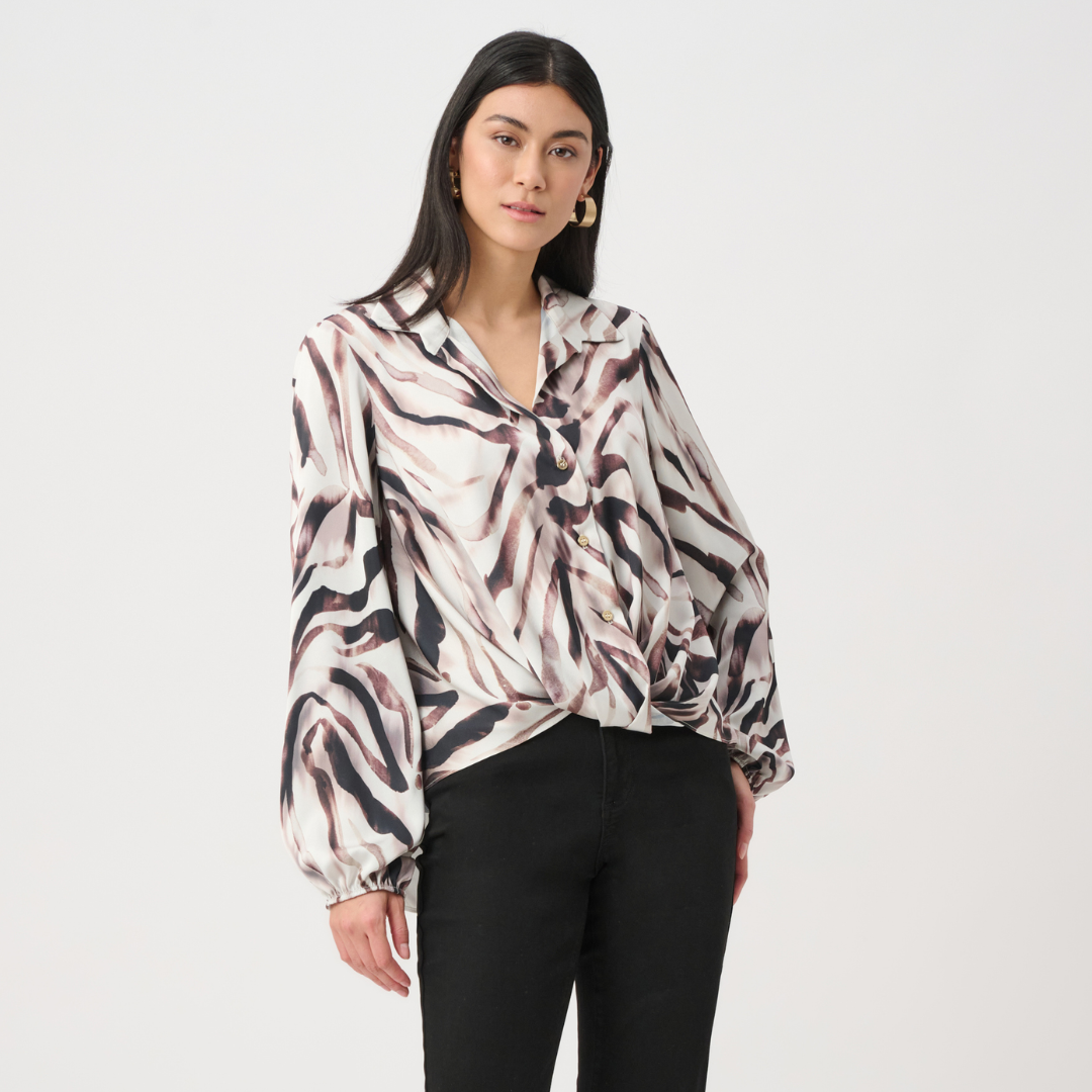 Joseph Ribkoff- Recycled Satin Animal Print Draped Top