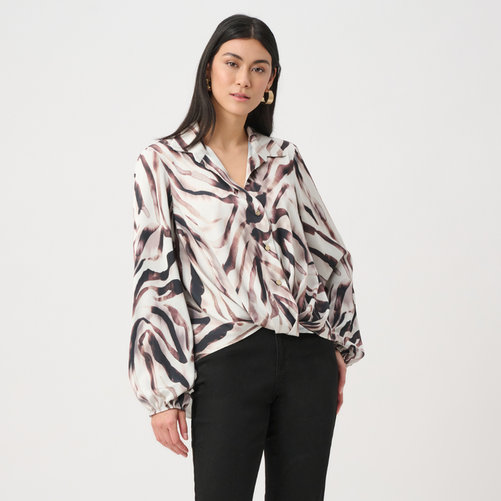 Joseph Ribkoff- Recycled Satin Animal Print Draped Top