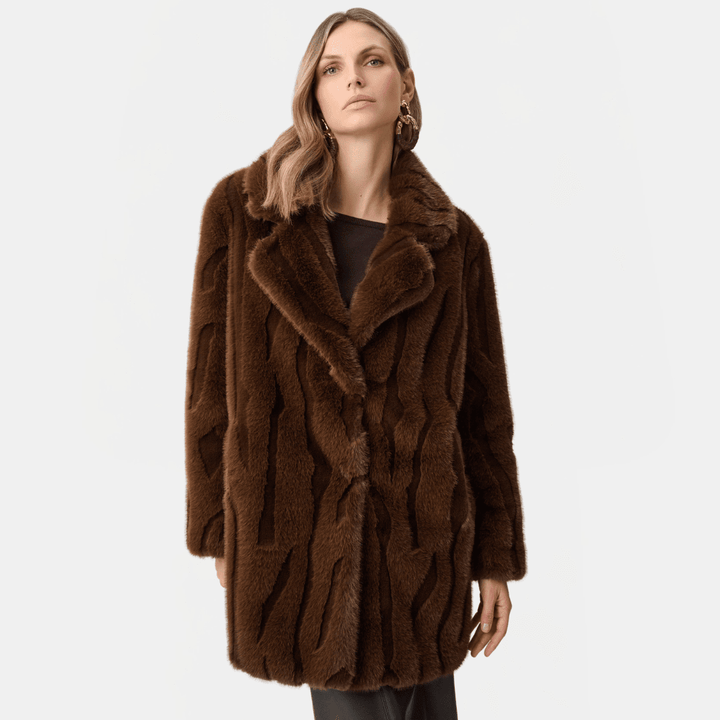 Joseph Ribkoff- Textured Faux Fur Notch Collar Coat