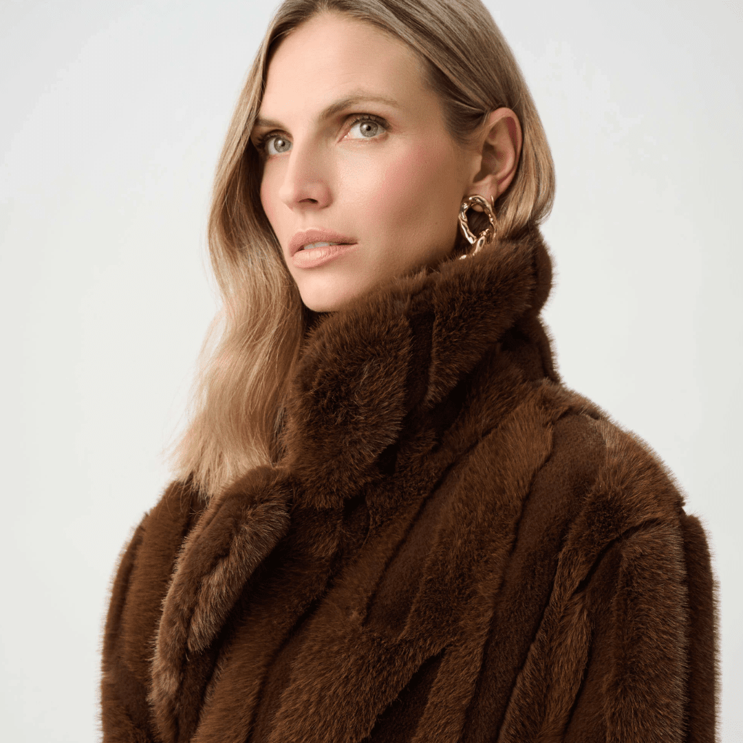 Joseph Ribkoff- Textured Faux Fur Notch Collar Coat