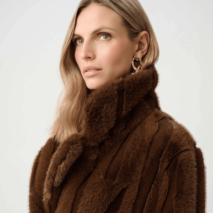 Joseph Ribkoff- Textured Faux Fur Notch Collar Coat
