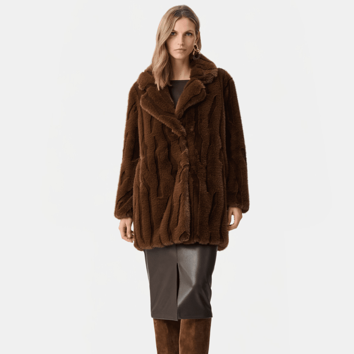 Joseph Ribkoff- Textured Faux Fur Notch Collar Coat