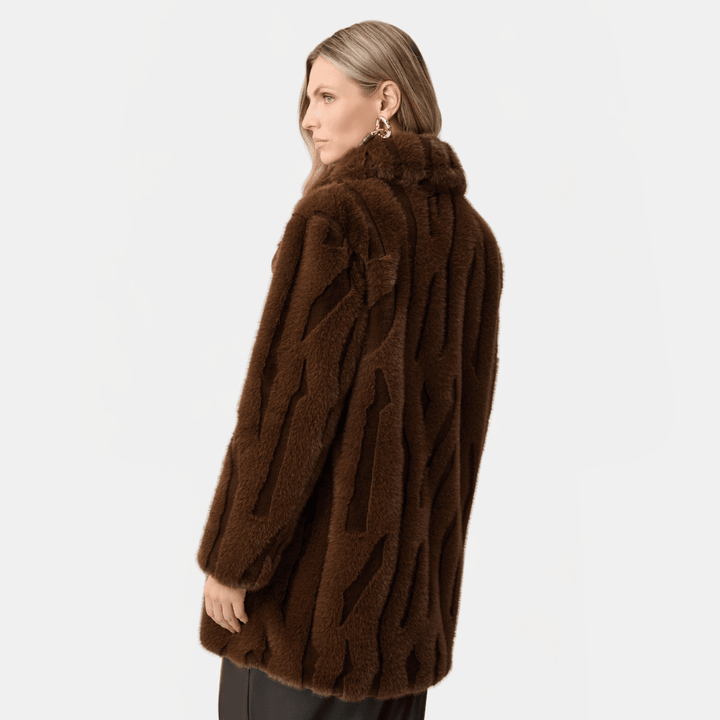 Joseph Ribkoff- Textured Faux Fur Notch Collar Coat