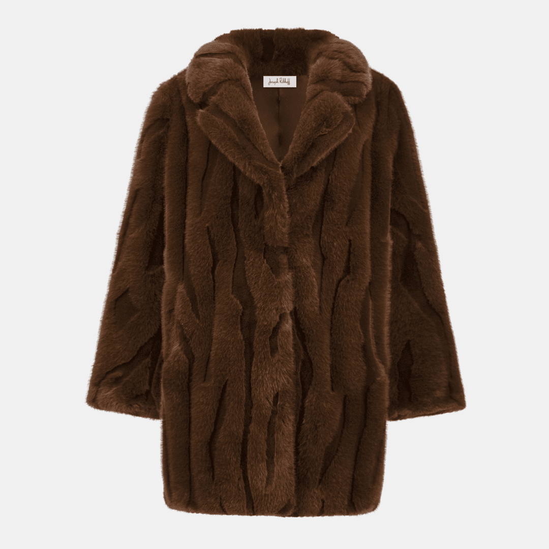 Joseph Ribkoff- Textured Faux Fur Notch Collar Coat