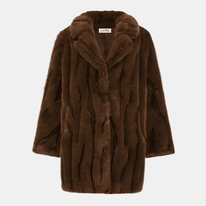 Joseph Ribkoff- Textured Faux Fur Notch Collar Coat