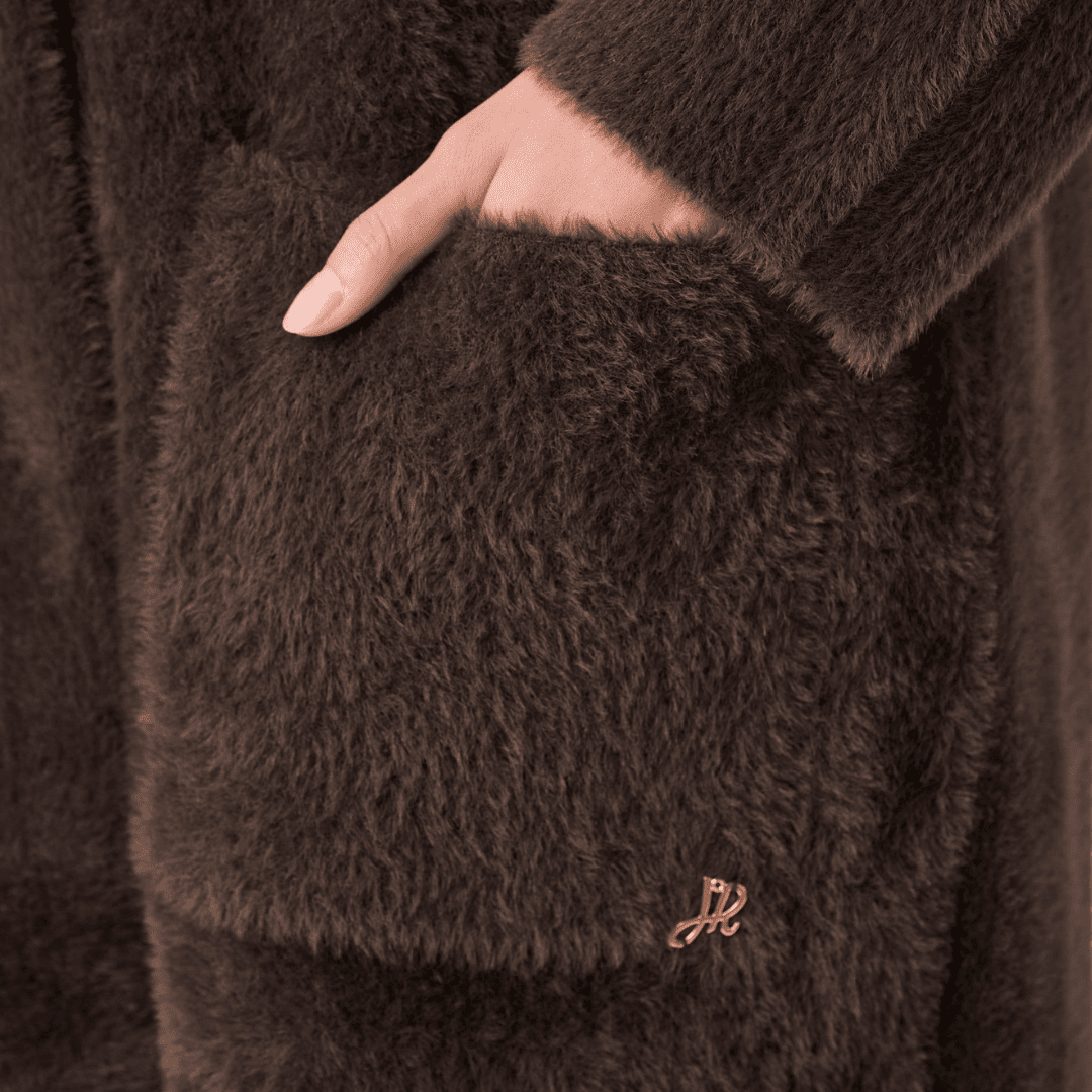 Joseph Ribkoff- Feather Yarn Knit Coat With Detachable Faux Fur Collar