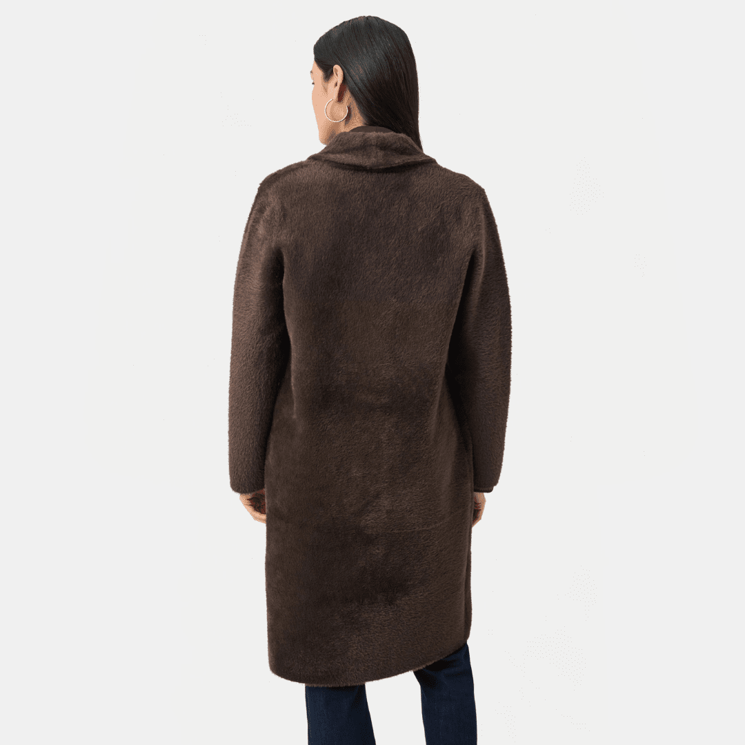 Joseph Ribkoff- Feather Yarn Knit Coat With Detachable Faux Fur Collar