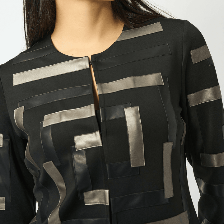 Joseph Ribkoff- Scuba & Leatherette Collarless Jacket