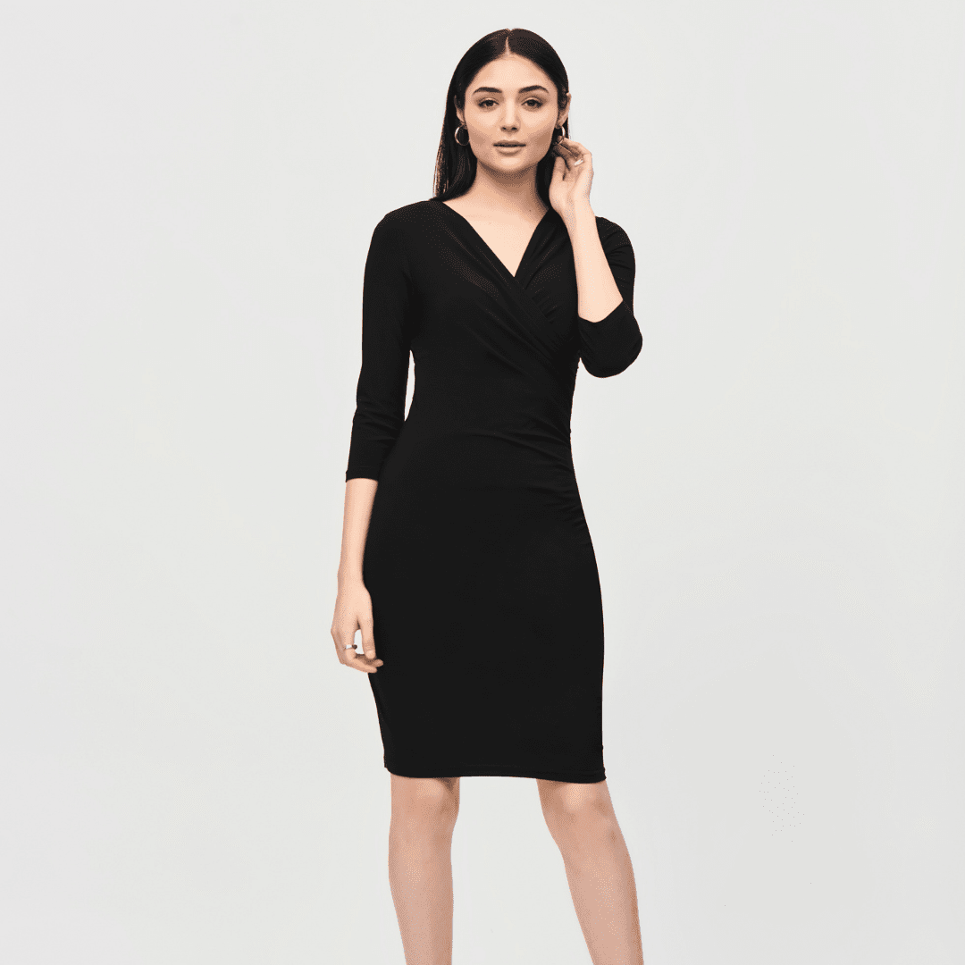 Joseph Ribkoff- Three-Quarter Sleeve Wrap Dress (Black) Joseph Ribkoff- Three-Quarter Sleeve Wrap Dress (Black)