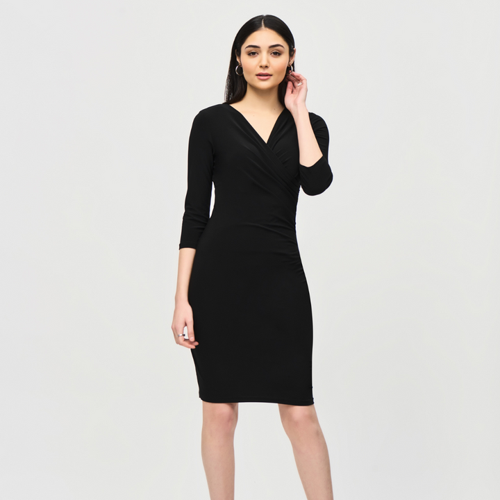 Joseph Ribkoff- Three-Quarter Sleeve Wrap Dress (Black)