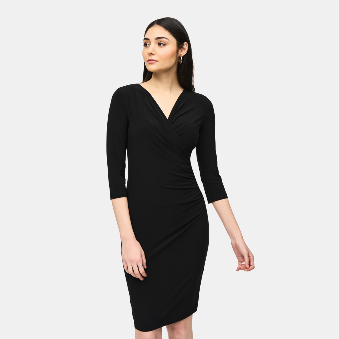 Joseph Ribkoff- Three-Quarter Sleeve Wrap Dress (Black)