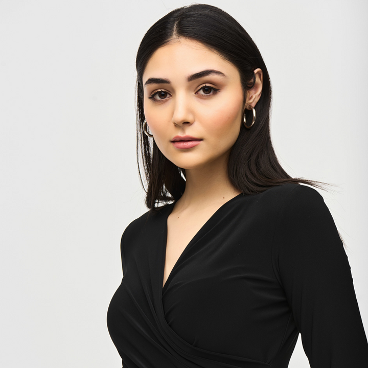 Joseph Ribkoff- Three-Quarter Sleeve Wrap Dress (Black)
