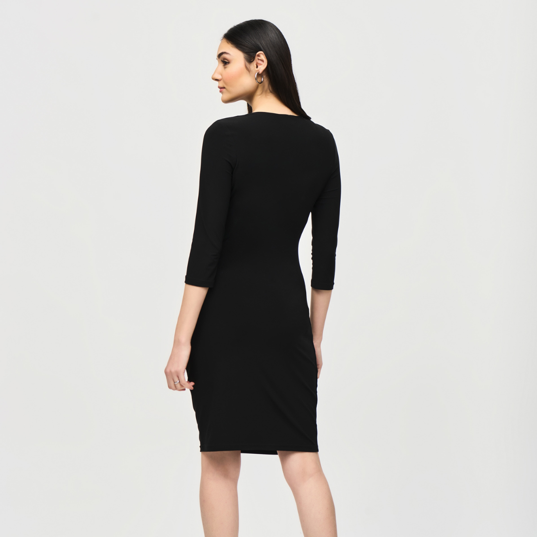 Joseph Ribkoff- Three-Quarter Sleeve Wrap Dress (Black)