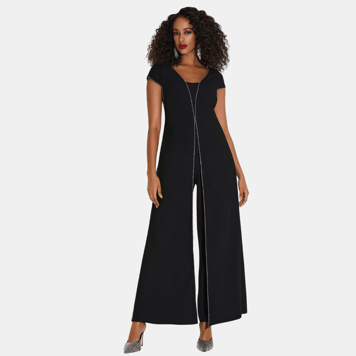 Joseph Ribkoff- Woven Wide Leg Jumpsuit with Rhinestone Detail