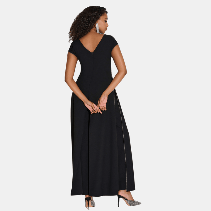 Joseph Ribkoff- Woven Wide Leg Jumpsuit with Rhinestone Detail