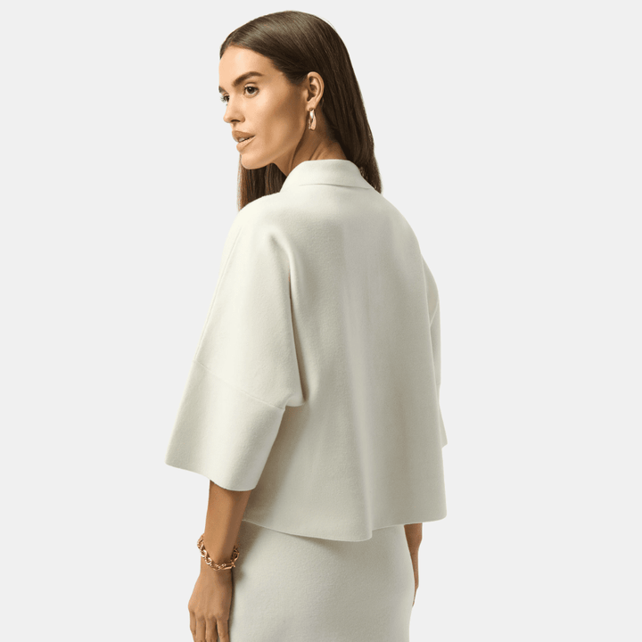 Joseph Ribkoff- Sweater Knit Boxy Pullover With Polo Collar (White)