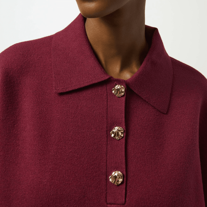 Joseph Ribkoff- Sweater Knit Boxy Pullover With Polo Collar (Merlot)