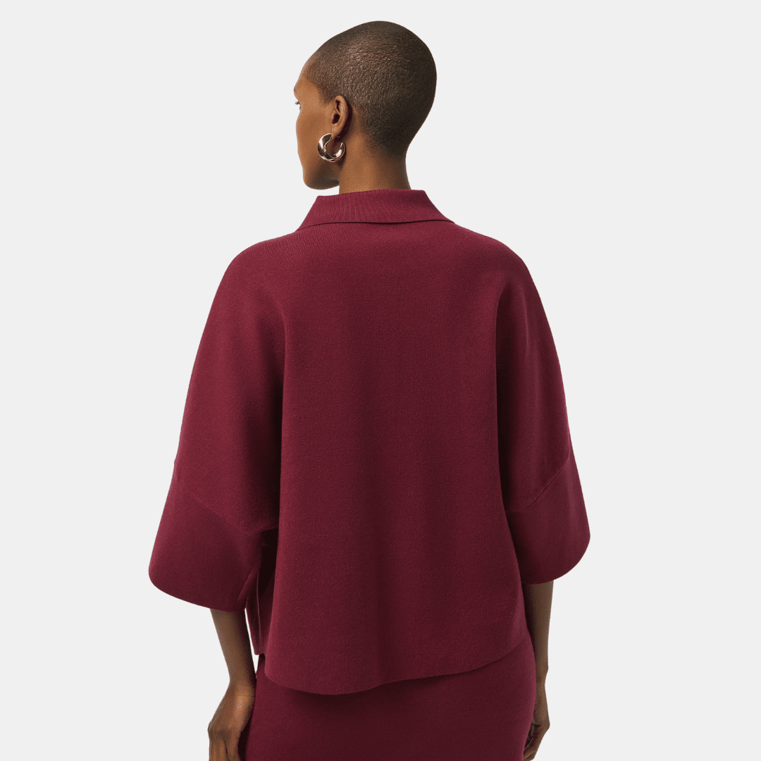 Joseph Ribkoff- Sweater Knit Boxy Pullover With Polo Collar (Merlot)