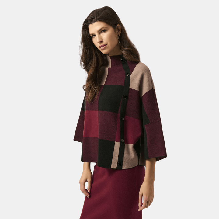 Joseph Ribkoff- Plaid Jacquard Sweater Knit Top (Merlot)