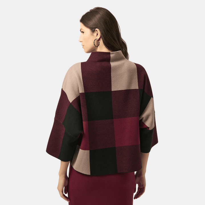 Joseph Ribkoff- Plaid Jacquard Sweater Knit Top (Merlot)