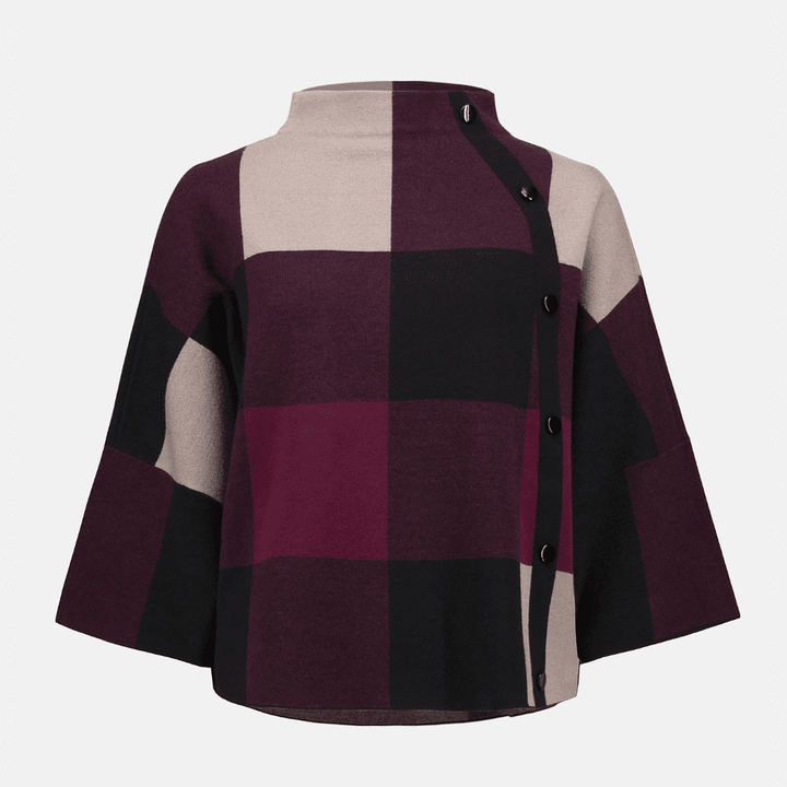Joseph Ribkoff- Plaid Jacquard Sweater Knit Top (Merlot)