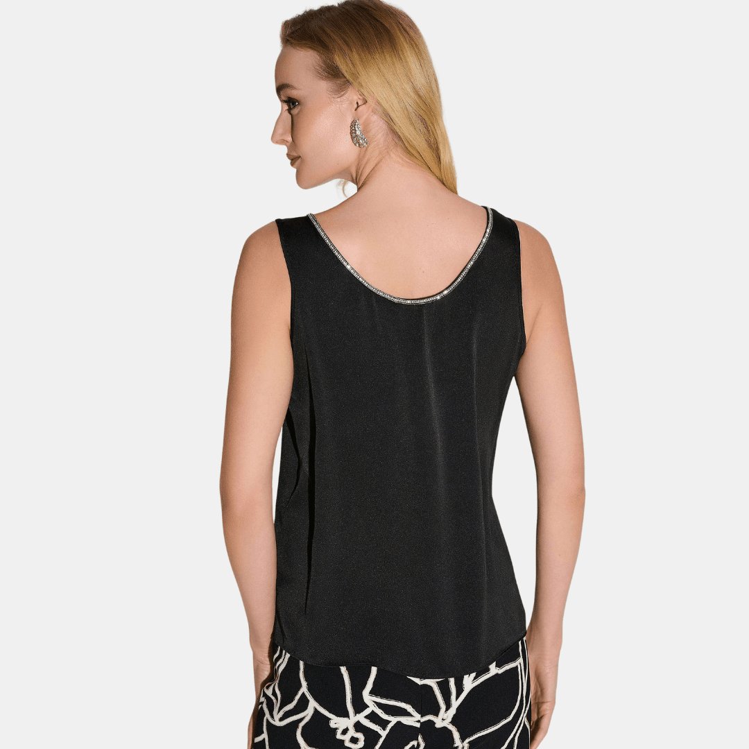 Joseph Ribkoff- Recycled Satin Top with Rhinestone Trim (Black)