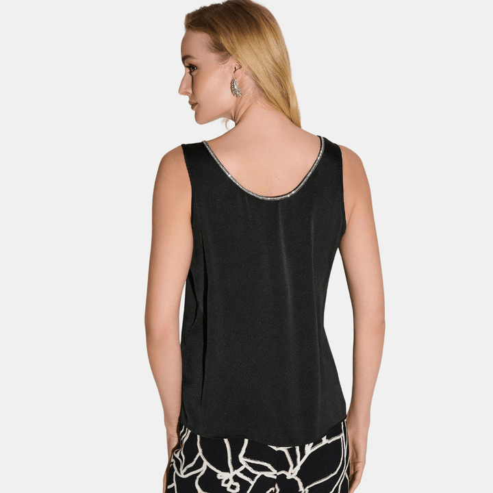 Joseph Ribkoff- Recycled Satin Top with Rhinestone Trim (Black)