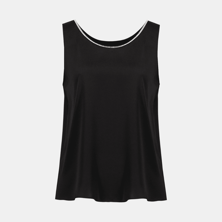 Joseph Ribkoff- Recycled Satin Top with Rhinestone Trim (Black)