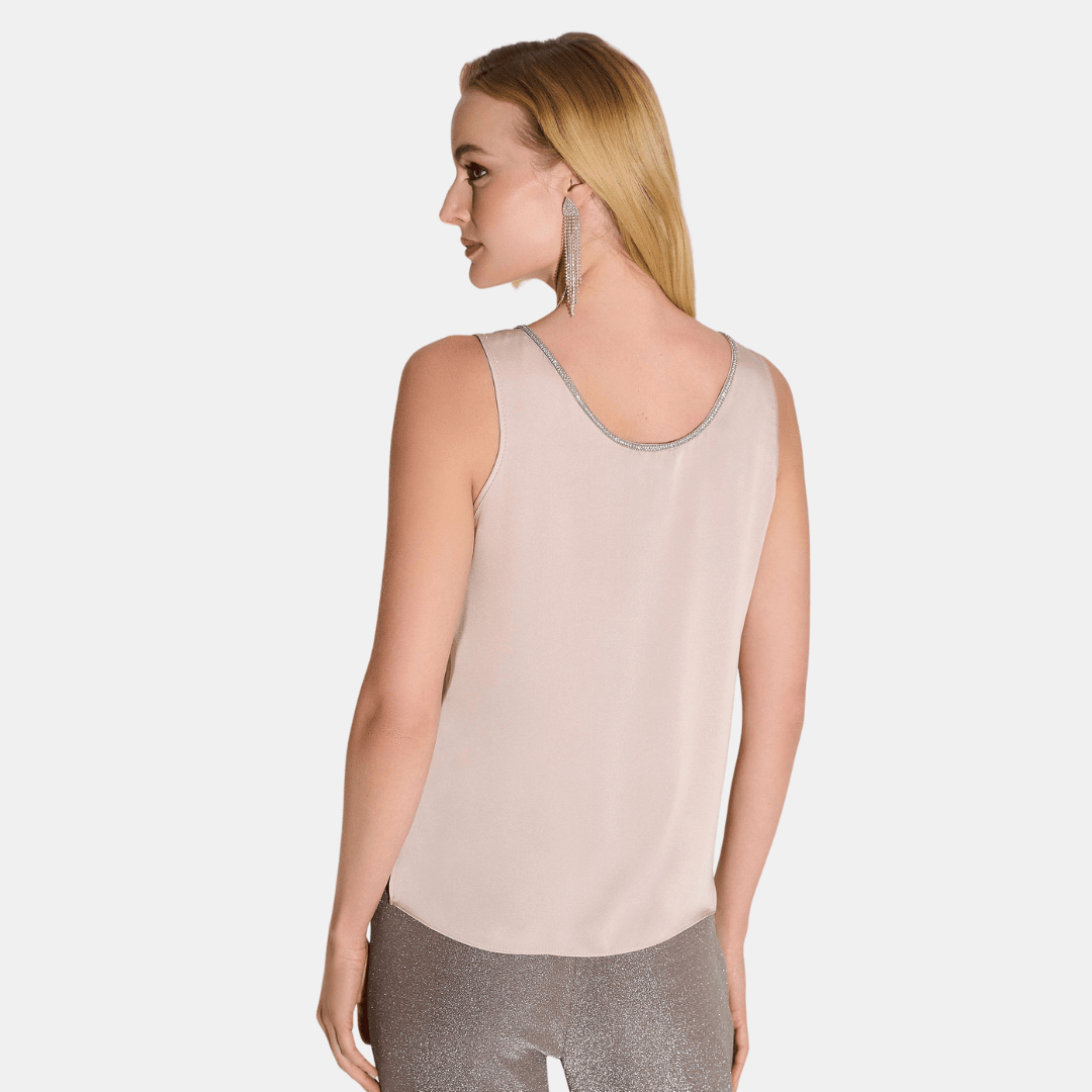 Joseph Ribkoff- Recycled Satin Top with Rhinestone Trim (Sand)