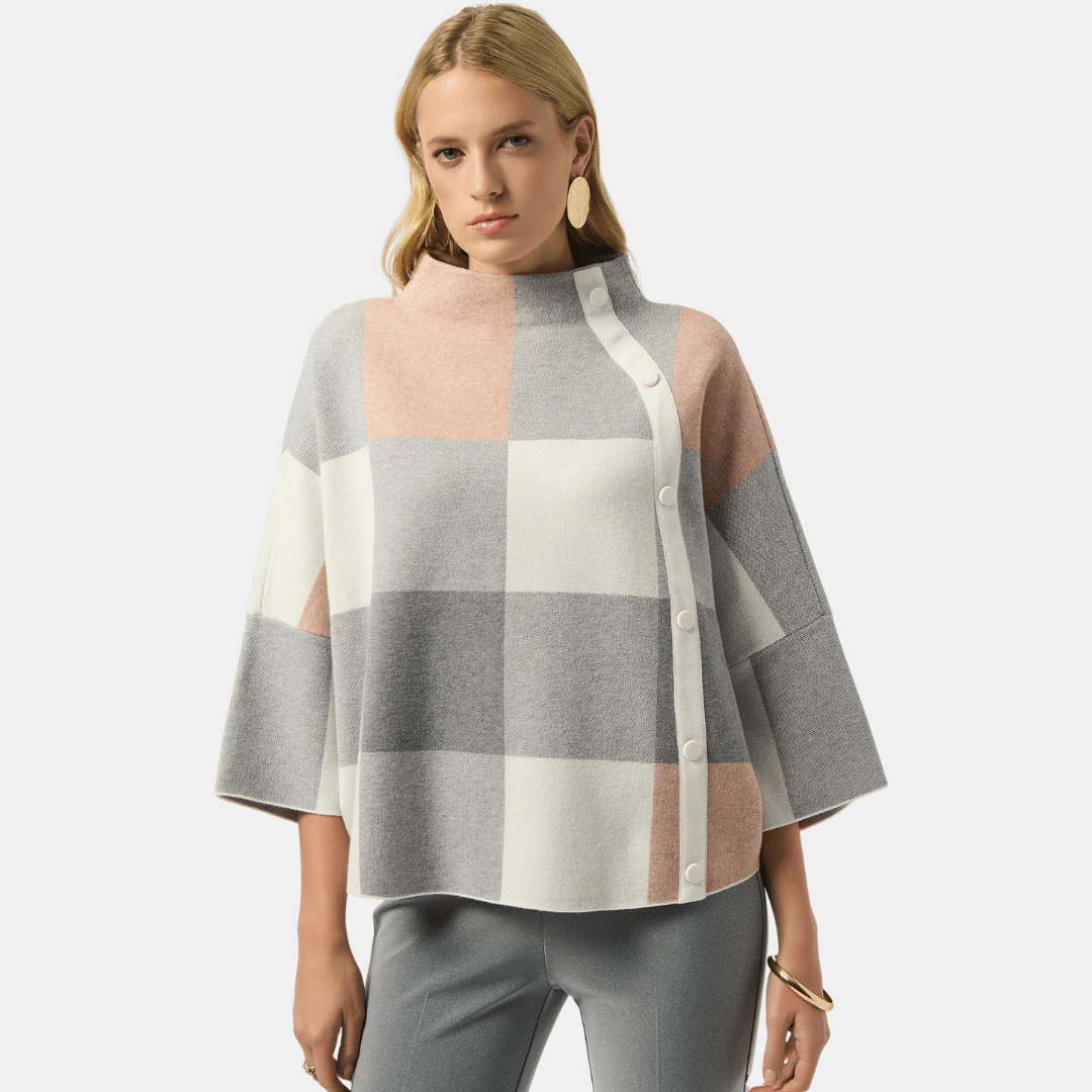 Joseph Ribkoff- Plaid Jacquard Sweater Knit Top (Rose)
