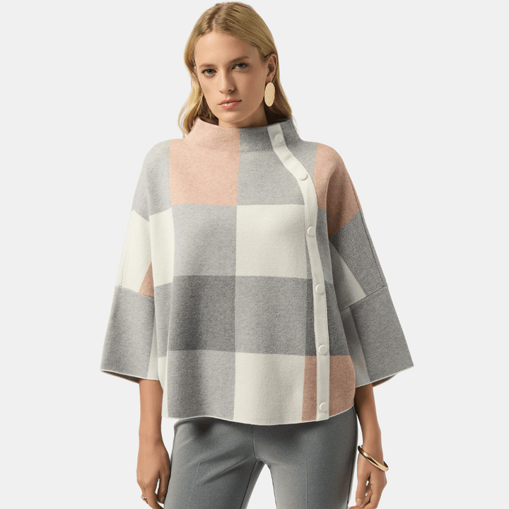 Joseph Ribkoff- Plaid Jacquard Sweater Knit Top (Rose)
