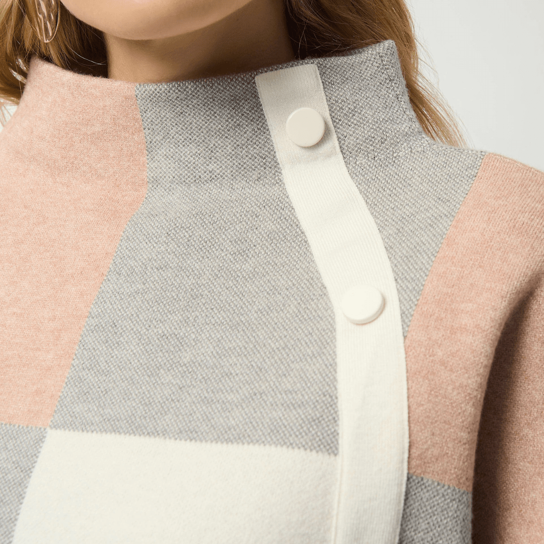 Joseph Ribkoff- Plaid Jacquard Sweater Knit Top (Rose)