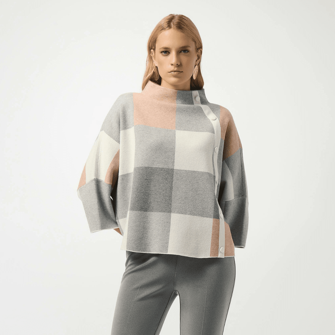Joseph Ribkoff- Plaid Jacquard Sweater Knit Top (Rose)