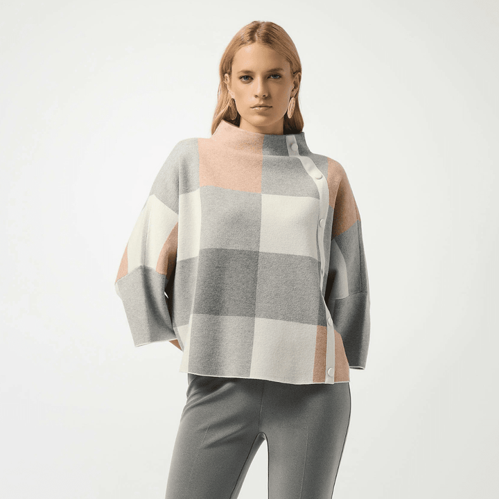 Joseph Ribkoff- Plaid Jacquard Sweater Knit Top (Rose)