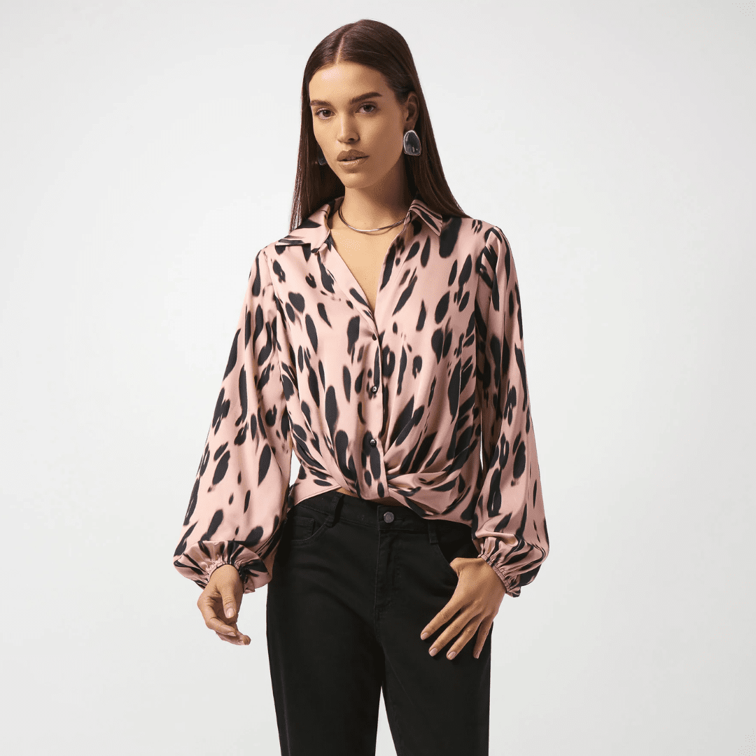 Joseph Ribkoff- Recycled Satin Animal Print Draped Top
