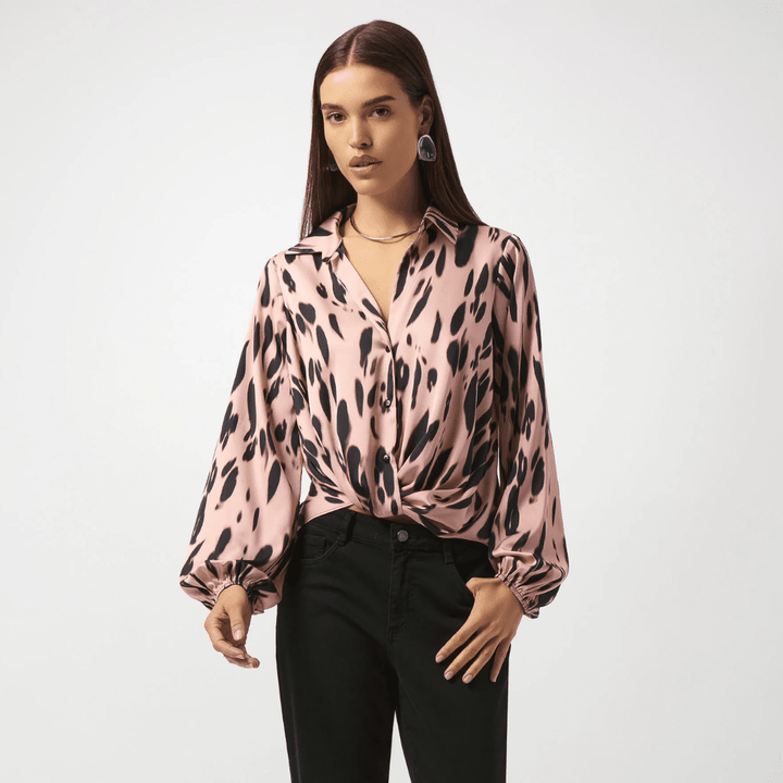 Joseph Ribkoff- Recycled Satin Animal Print Draped Top