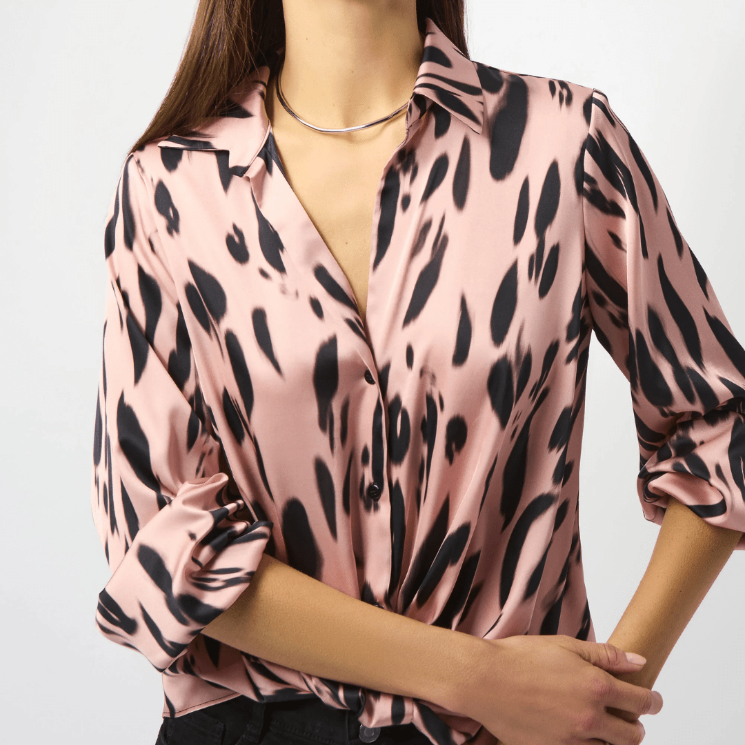 Joseph Ribkoff- Recycled Satin Animal Print Draped Top