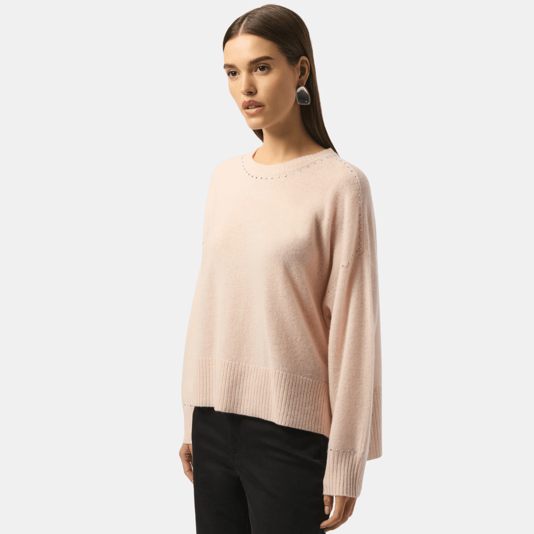 Joseph Ribkoff- Cashmere Crew Neck Top with Stud Detailing (Rose)