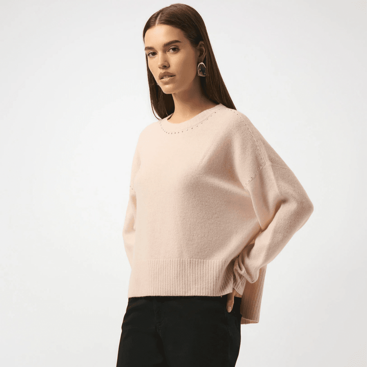Joseph Ribkoff- Cashmere Crew Neck Top with Stud Detailing (Rose)