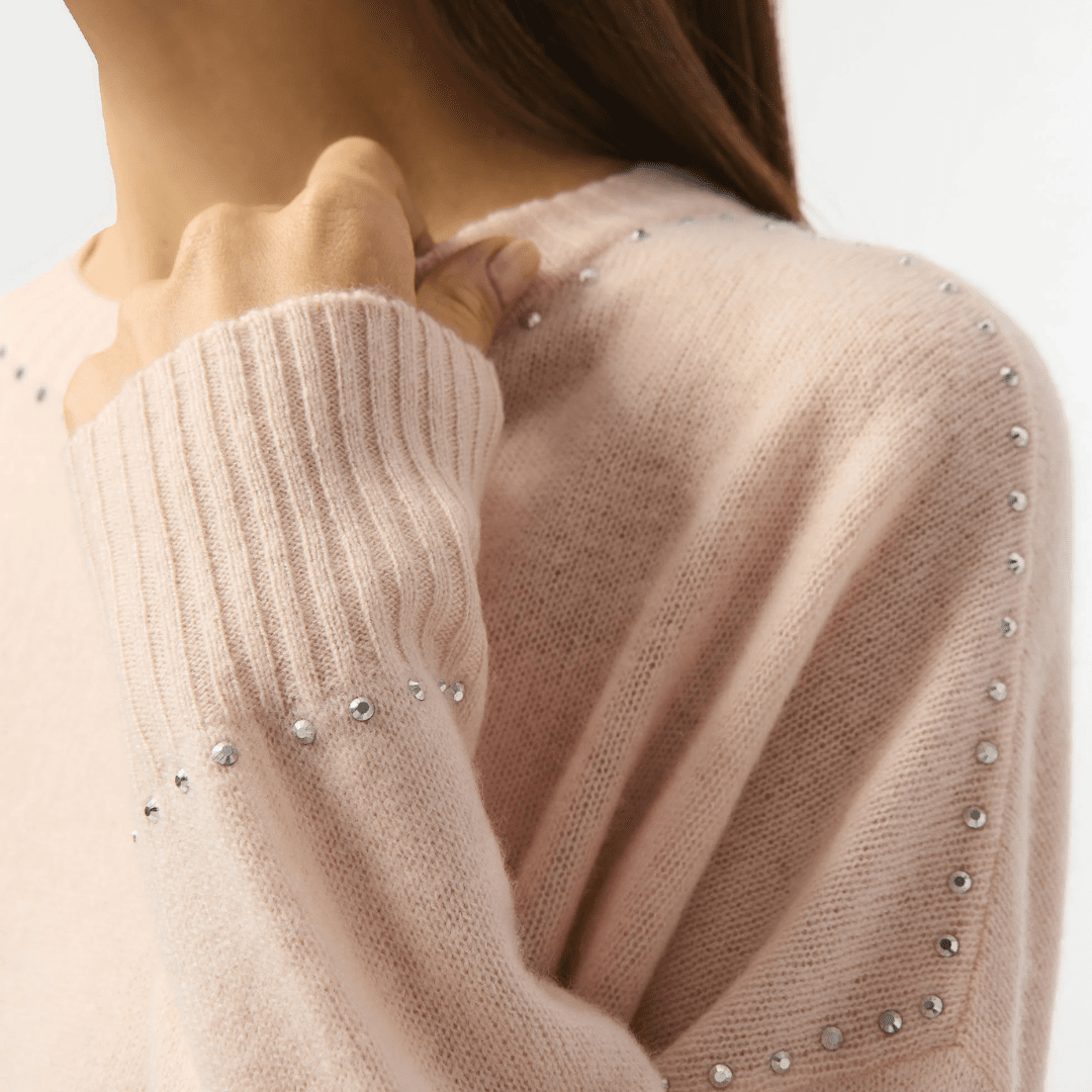 Joseph Ribkoff- Cashmere Crew Neck Top with Stud Detailing (Rose)