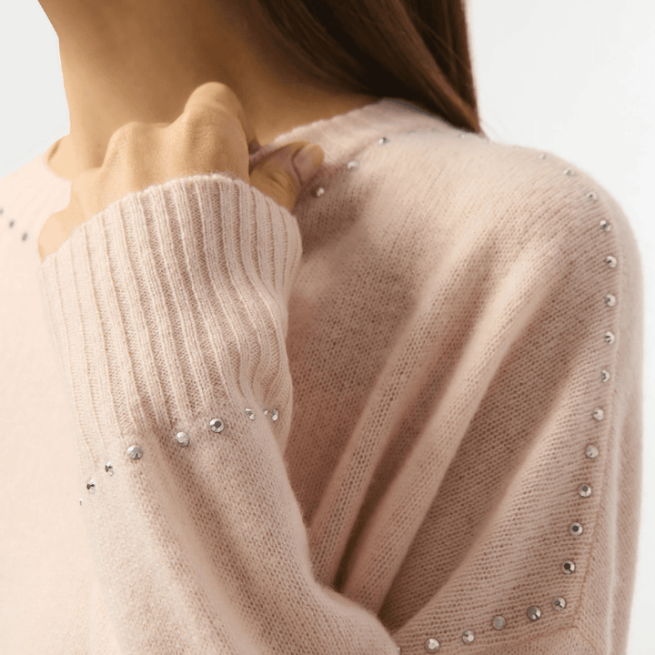 Joseph Ribkoff- Cashmere Crew Neck Top with Stud Detailing (Rose)