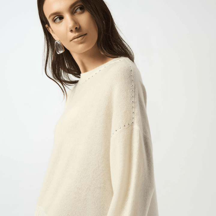 Joseph Ribkoff- Cashmere Crew Neck Top with Stud Detailing (Vanilla)
