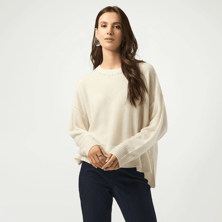 Joseph Ribkoff- Cashmere Crew Neck Top with Stud Detailing (Vanilla)