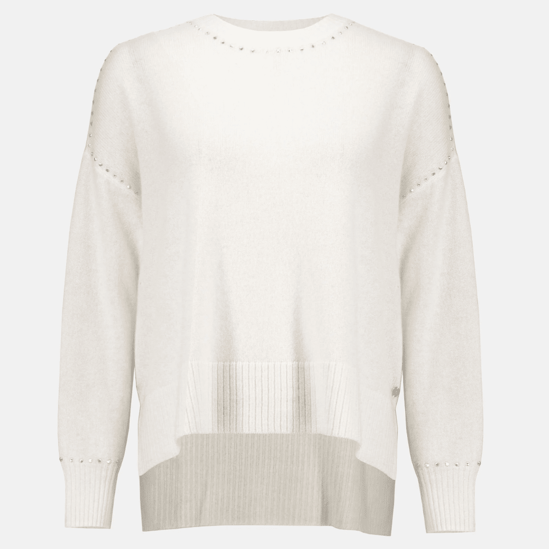 Joseph Ribkoff- Cashmere Crew Neck Top with Stud Detailing (Vanilla)