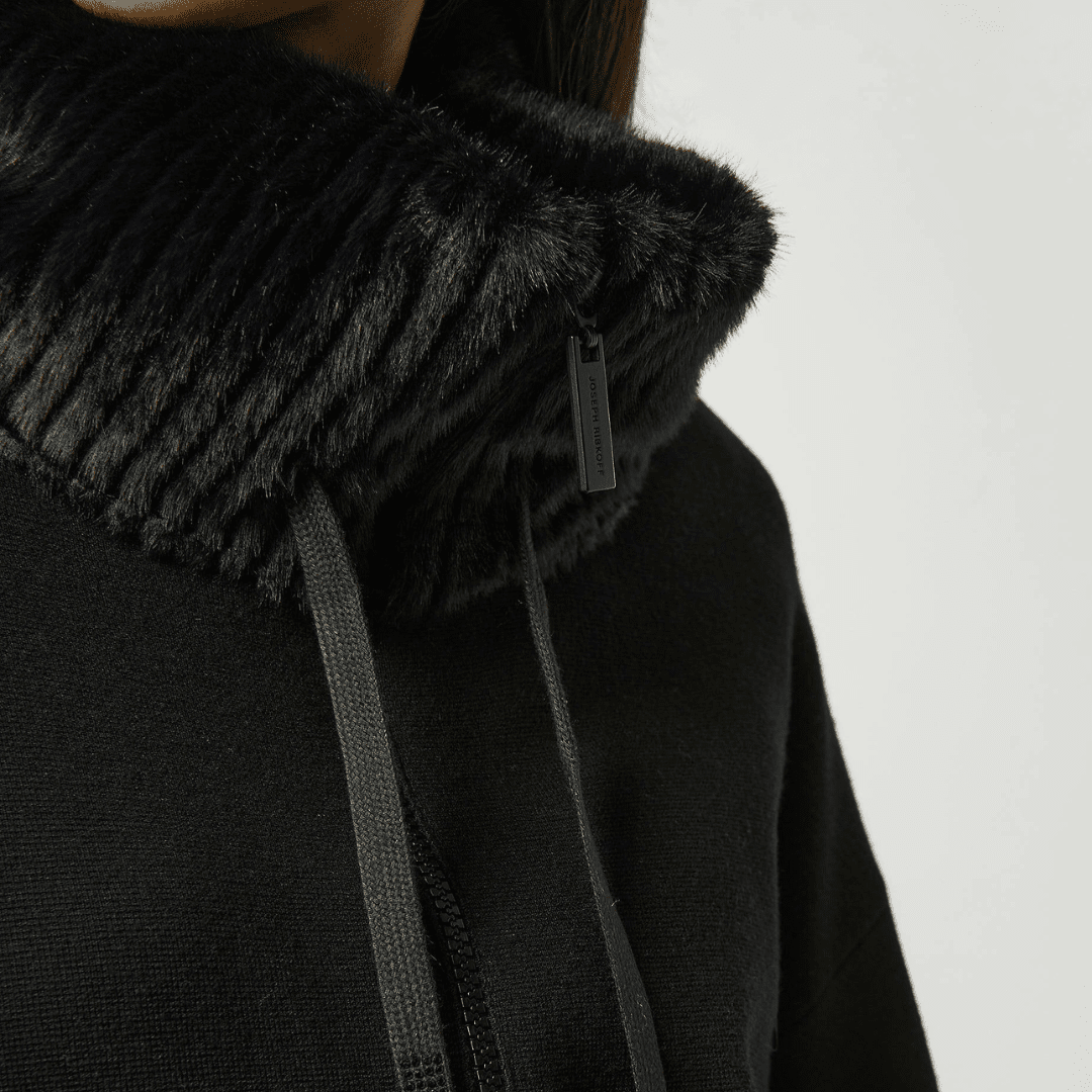 Joseph Ribkoff- Sweater Knit Coat With Fur Trim (Black)