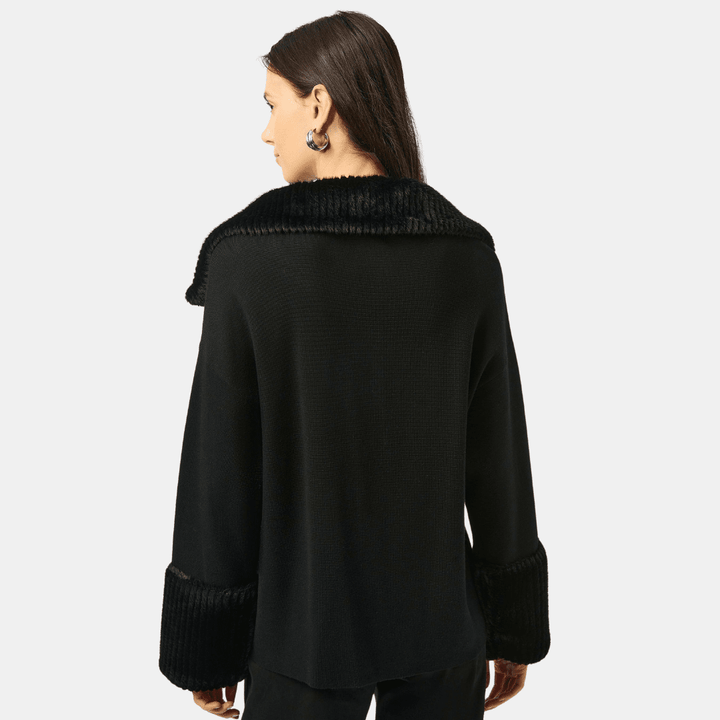 Joseph Ribkoff- Sweater Knit Coat With Fur Trim (Black)