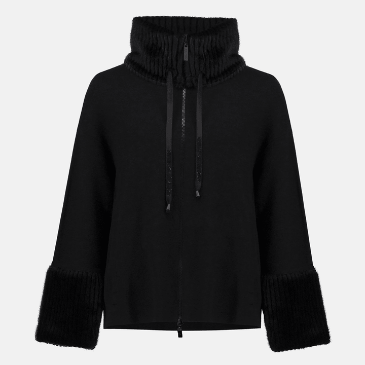 Joseph Ribkoff- Sweater Knit Coat With Fur Trim (Black)