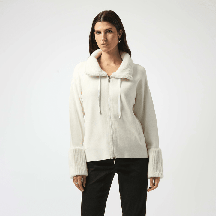 Joseph Ribkoff- Sweater Knit Coat With Fur Trim (White)