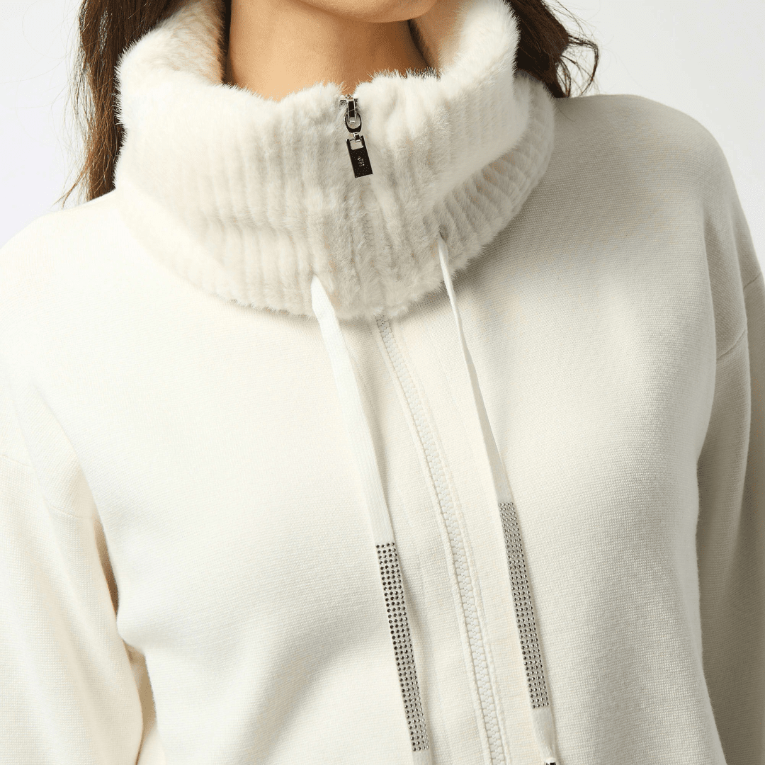 Joseph Ribkoff- Sweater Knit Coat With Fur Trim (White)