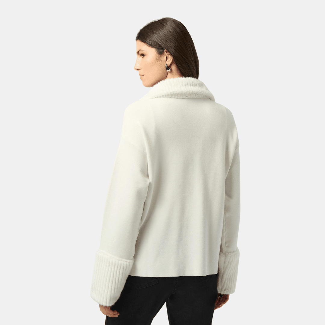 Joseph Ribkoff- Sweater Knit Coat With Fur Trim (White)